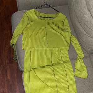 Green get pretty two piece top and skirt from shein (stretchy)